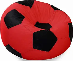 Ample Decor Soccer Bean Bag Cover (Filler Not Included), Leatherette Durable Double Stitched Material Sturdy Zippers, Ideal for Children and Teenagers - Red and Black