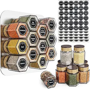 vetacsion set of 12 magnetic glass spice tins with 180 seasoning label stickers