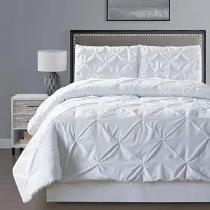 Grand Linen 100% Cotton 3 - Piece Solid White Pinch Pleat Duvet Cover Set King Size Bedding
