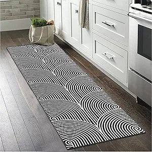 Tiffasea Woven Runner Rug 2'x6', Machine Washable Indoor Outdoor Rugs Cotton Reversible Hallway Runner Rug Entryway Carpet Runner for Living Room/Laundry/Bathroom/Bedroom(Black and White)