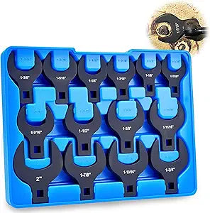 KOOPOOL 14 Piece Crows Foot Wrench Set, SAE Shockit Crows Foot for 1-1/16" to 2" Flare Nuts for 1/2" Drive Rachets & Extenders, Blackened Cr-V Steel Crowfoot Wrenches