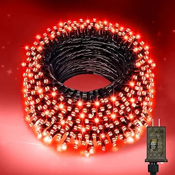 100FT Red Christmas String Lights, Green Wire LED, Plug-in Indoor Outdoor