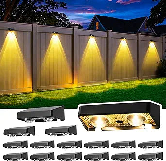 Solar Fence Lights Outdoor 16 Pack, 50 LM 11 Modes & 9 Colors Solar Lights with Brighter LED Focus Lens Waterproof IP65 for Wall Backyard Deck Patio Porch Step Railings Pool Decor
