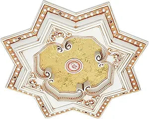 Eight-Pointed Star Chandelier Ceiling Medallion and Fan Medallion, 24 Inches, Ivory and Gold