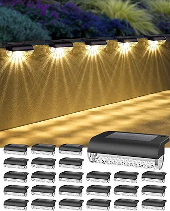 Herzila 24 Pack Solar Step Lights Outdoor Stairs, Solar Deck Lights 3000K Warm White, Auto Dusk-to-Dawn, Weatherproof, Low Profile, Solar Lights Outdoor for Fence Deck Patio Backyard Balcony