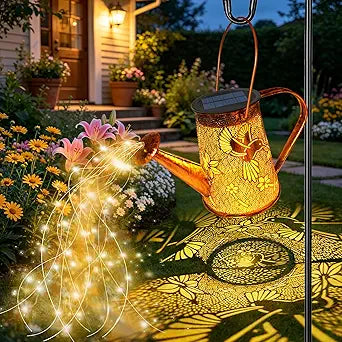 VOOKRY Solar Lights Outdoor Decoration, Large Retro Hanging Metal Solar Watering Can Lights Waterproof Hummingbird Garden Decor Outside for Yard Lawn Patio Porch, Birthday Gifts for Women Mom Grandma