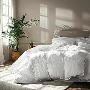 Serta Goose Feather Down Fiber Comforter Oversize King - 100% Cotton Cover Duvet Insert - Hotel Luxury Hypoallergenic Bedding Comforter All Season Medium Warmth 108 x 98 Inch White