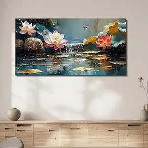 Anolyfi Lotus Canvas Wall Art for Living Room, Zen Yoga Wall Decor Landscape Painting Textured Artwork for Spa Bedroom Hallway Kitchen Office Home Decor 48"x24"