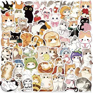 50PCS Cat Stickers, Cute Cat Stickers for Kids, Waterproof Kitten Decals for DIY Craft, Laptop, Water Bottle, Kawaii Animal Decors for Kids Rewards