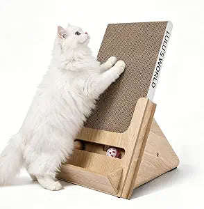 Lulu's World Cat Scratcher with Wooden Stand, Replaceable Scratching Cardboard with Ball Toy for Indoor Cats,Cat Scratch Pad Wall Mounted for Indoor,Natural Wooden Material,Easy Clean(2026 Model)