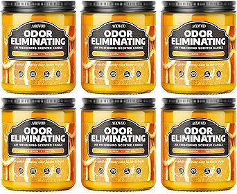 AOOVOO 6 Pack Citrus Lemon Odor Eliminating Highly Fragranced Candle - Eliminates 95% of Pet, Smoke, Food, and Other Smells Quickly, Air Freshing Soy Candle