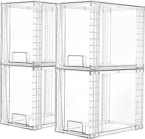 Vtopmart 4 Pack Clear Stackable Storage Drawers,9.7" High Plastic Organizers Bins for Skincare, Bathroom Supplies,Ideal for Cabinet,Undersink,Vanity,Kitchen,Pantry Organization