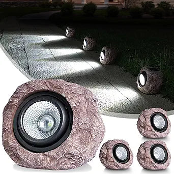Solar Rock Lights Outdoor Waterproof - [4 Pack] Realistic Stone Solar Powered Garden Lights, LED Decorative Landscape Lighting for Pathway, Yard, Walkway, Lawn, Rockery, Warm White