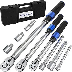 9PCS Torque Wrench Set 1/4 20-220 Inlb,3/8 5-45 &1/2 10-170 Ftlb,6 extension bar&adapter,3% Accuracy,72 T,Dual Scale,Chrome plated, anti-rust,not scratch&wear-resistant than Black,DIY,car,bike&truck