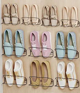 Wall Mounted Shoe Rack 10Pack, with Sticky Hanging Strips, Metal Wall Shoe Storage, Hanging Shoe Organizer for Door/RV/Wall
