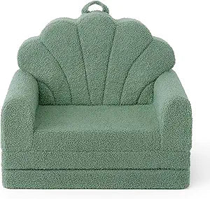 Blissful Diary Kids Couch, 2-in-1 Soft Fold Out Toddler Couch, Convertible Kids Sofa Chair, Comfy Kids Furniture for Playroom, Reading & Play, Green Shell