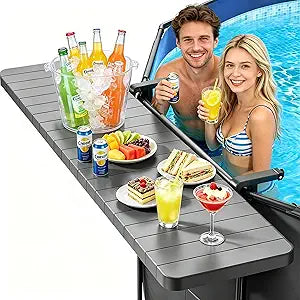 Poolside Bar Table for Above Ground Pool, 49.4x9.6 Outdoor Hanging Swim-Up Table, Holds 110 lbs, Weather-Resistant Easy-Clean, Fits Round/Oval Pools Swimming Pool Accessories, Dark Gray