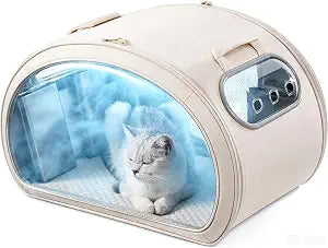 Pecute Cooling Dog House,with Cooling Mat for Small Dogs,Cat Bed,M,Cream | 6 Ice Packs for Cooler,Aluminum Film Insulation System,Breathable, Cool, Safe, and Sturdy AC Room for Cats in Hot Summer Days