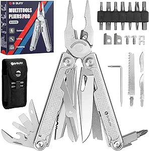 BIBURY Multitool Pliers Pro BI2049, EDC Multi Tool with 90HRA Replaceable YG12 Tungsten Wire Cutters, 440A Knife, T-Shank Wood Saw & Scissors, EDC Gear for Camping Hiking, Fathers Day Gift for Men