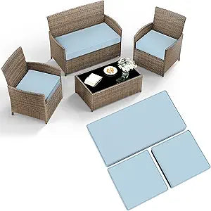 3 Pack Outdoor Patio Furniture Cushion Replacement Covers, Waterproof Loveseat Cushion Covers - 36182,18182, for 4-Seater Wicker Rattan Patio Conversation Set Loveseat Couch Furniture, Cover Only