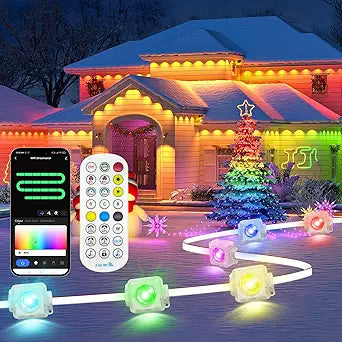 Permanent Outdoor Lights for House,40ft Smart Eave Light with 24 LED,DIY RGB+IC Outdoor Lights for Christmas Party Daily Decorations,IP67,Alexa & Google Assistant Compatible