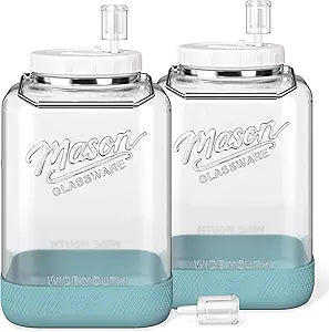 2 Pack Large Fermentation Jars with Airlock, 2 Gallon Glass Jar with Airtight Lid-Wide Mouth Mason Jar with Handle & Non-slip Base for Mead Making & Kombucha, Pickle Jar, Kimchi Containers
