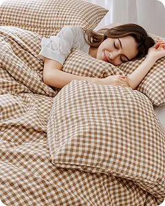 Gingham Duvet Cover Set King Size 3 Pieces Plaid Grid Duvet Cover,100% Cotton Plaid Comforter Cover,Farmhouse Checkered Gingham Bedding