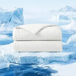 Joysoul Queen Size Seersucker Cooling Comforter - Lightweight Q-Max 0.45 Summer Bedding for Hot Sleepers & Night Sweats, Ultra Soft Reversible Comforter, Breathable Blanket, 90"x90", White