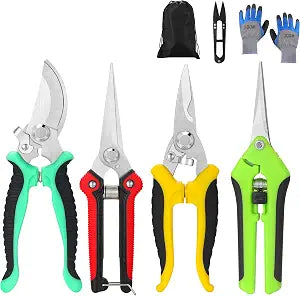 5Piece Garden Pruning Shears Set with Gloves & Storage Bag  Stainless Steel Trimming Scissors for Flowers, Herbs & Small Branches  Ergonomic Gardening Tools Kit (Multi-color)