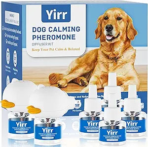 Dog Calming Pheromone Diffuser Kit, 180 Days Long Lasting Calming Diffuser for Dogs, Relieves Anxiety, Barking, Fighting, Destructive Behavior & Accidental Peeing, 2 Diffusers 6 Refills, Odorless