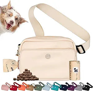 Puppington 3-in-1 Crossbody Bag & Dog Treat Pouch for Pet Training - Matching Poop Bags & Built-In Poop Bag Dispenser - Zippered Pockets - Dog Walking Bag for Office to Off-Leash (Vanilla Cream)