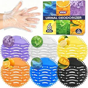 6 PACK Urinal Deodorizer Screen with 100 Gloves-Individually