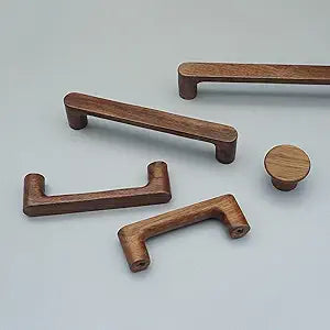 MFYS 6 Pack Walnut Wood Drawer Pulls Handes Rustic Cabinet Pulls Handles Wood Dresser Knob Kitchen Furniture Hardware (6, 3" Hole to Hole)