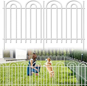 15 Panels Decorative Garden Fence, 24 in(H) X 30 ft(L) No Dig Dog Fence Outdoor for Yard, Rustproof Metal Garden Fencing Animal Barrier with Ground Stakes, Temporary Fencing for Patio Outdoor, White