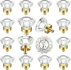 Unittype 12 Pack Crystal Cabinet Knobs 35 mm Brushed Gold Vintage Glass Drawer Knobs Decorative Dresser Drawer Pulls Handles Furniture Hardware for Kitchen Cupboard Wardrobe Bedroom Bathroom Room