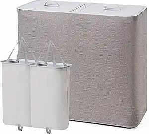 Laundry hamper with lid, Large-sized Laundry Baskets, 2 Dividers Dirty Clothes Basket for Bathroom/Bedroom