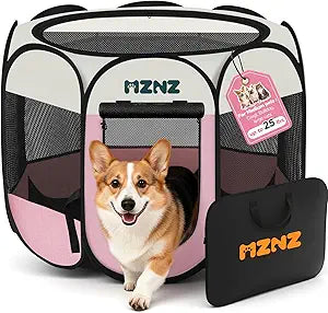 Dog Playpen, Portable Puppy Pet Crate Indoors for Small/Medium Dogs Cats Rabbits, Foldable Dog Cage Enclosure for Outdoor, Pop Up Dogs Tent Kennel with Carrying Case, Pink