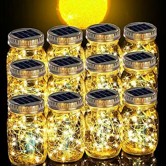 Cooo 12 Pack Gifts for Him Her Solar Lanterns Outdoor Waterproof Upgraded Crystal Glass Solar Mason Jar Lights 30 LED 215% Larger SolarPanelJust a Little More,Get Double The Delight-Warm White