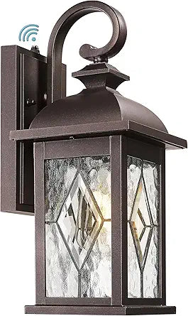 FEMILA Dusk to Dawn Outdoor Wall Light Fixtures, 15" Exterior Waterproof Wall Sconce, Front Porch Lights, ORB Finish with Hammered Glass, E26, UL Listed, 4FD54B-PC ORB-SD