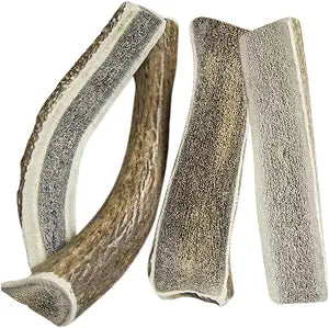 hotspot pets Premium Split Elk Antlers for Dogs - 7+ Inch Large Dog Antler Chews (4 Pack) Made in USA, Naturally Shed Antler Bone for Large Breed Aggressive Chewers - Promotes Dental Hygiene
