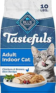 Blue Buffalo Tastefuls Chicken & Brown Rice Recipe Dry Indoor Cat Food for Adult Cats, Real Chicken First, Deliciously Healthy Natural Cat Food, Supports Digestive Care and Coat Health, 10 lbs.