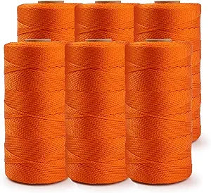 HASWARE Mason Line Nylon String Line - #18 Braided Twine for Gardening or Masonry Tools with Line block - Construction Line Level for Garden Tomato Outdoor Kite (28 Nylon Braided Orange 1200ft 6 Pack)