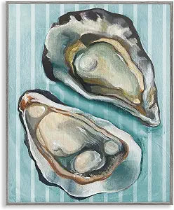 Oysters on Blue Stripes Nautical, 16 x 20 Inch Framed Gicle Print