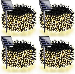 4 Pack 180FT Solar String Lights Outdoor Waterproof, Super Bright 320 LED Solar Christmas Lights with 8 Lighting Modes, Green Wire Solar Twinkle Tree Lights for Outside Xmas Party Yard(Warm White)