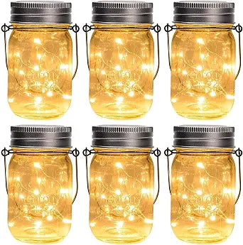 GIGALUMI Hanging Mason Jar Solar Lights, 6 Pack 30 Led Hanging Lantern