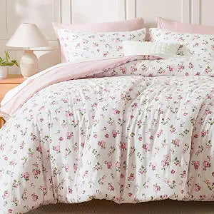 Pink Twin/Twin XL Size Floral Comforter Set for Girls Dorm Bedding Set