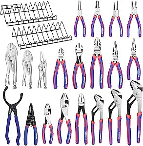 WORKPRO Pliers Set, 20-Piece Complete Pliers Set with 2-pack Organizer Rack, Channel Locks Plier and Vise Grip Plier Assortment for Home, Garage, Mechanics & DIY Projects