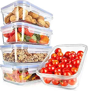 NutriChef 10 Piece Glass Food Storage Containers with Lids  30 oz Meal Prep Containers Reusable  Airtight Glass Lunch Containers for Food Storage  Freezer to Oven Safe - Blue