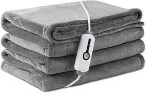 LaffyLo Electric Heated Blanket Full Size 72" x 84", Ultra Soft Flannel Heating Blanket with 4 Heat Settings, 10-Hour Auto Shutoff, ETL Listed Overheat Protection, Machine Washable, Light Grey
