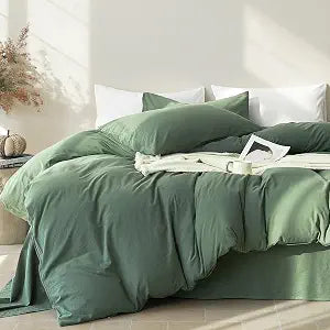 JELLYMONI 100% Cotton Twin Duvet Cover Set, Washed Linen-Like Texture
